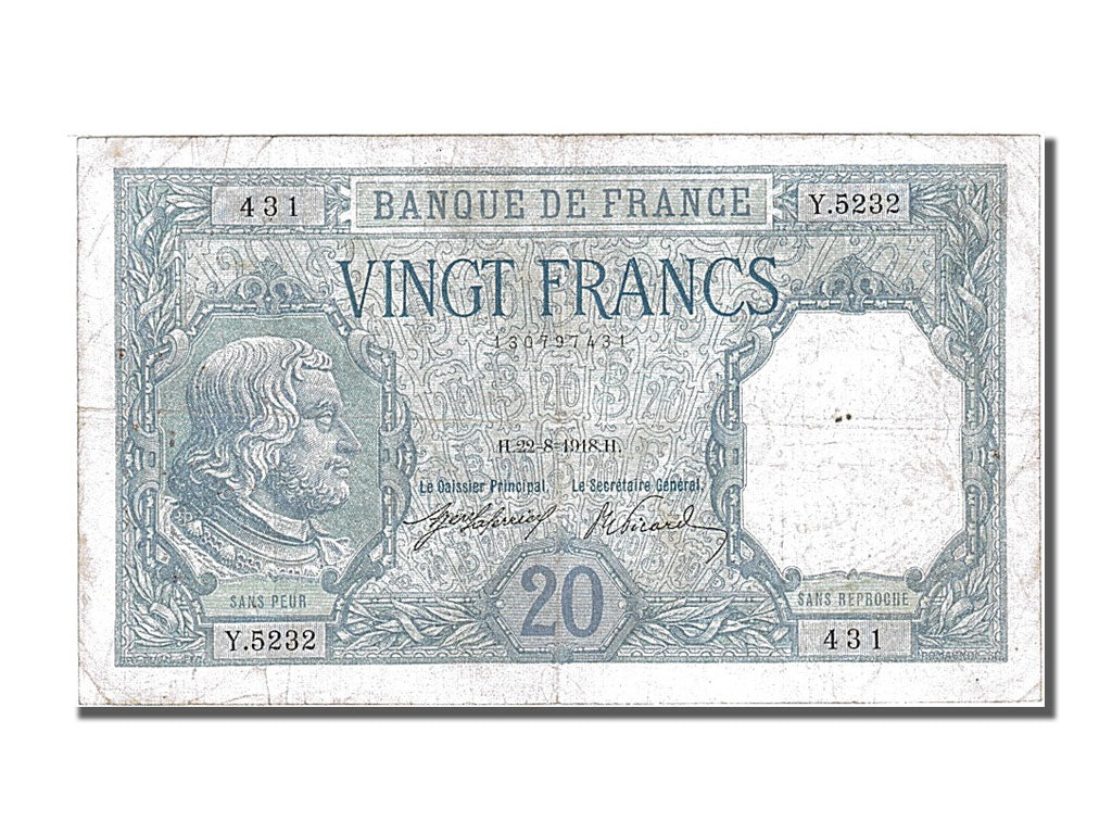 Banknote, France, 20 Francs, 20 F 1916-1919 ''Bayard'', 1918, 1918-08-22
