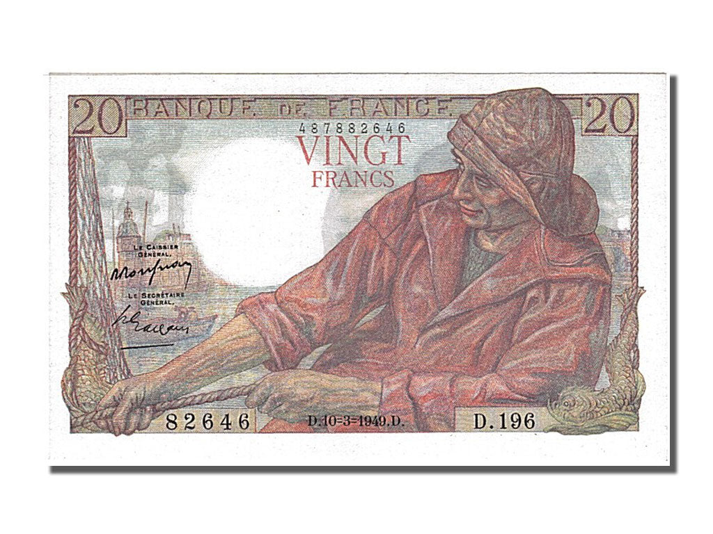 France, 20 Francs, 20 F 1942-1950 ''Pêcheur'', 1949, KM #100c, 1949-03-10, U...
