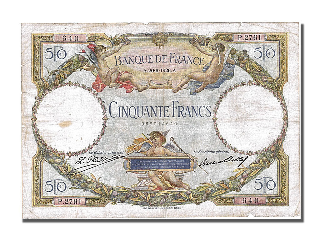 France, 50 Francs, 50 F 1927-1934 ''Luc Olivier Merson'', 1928, KM #77a,...