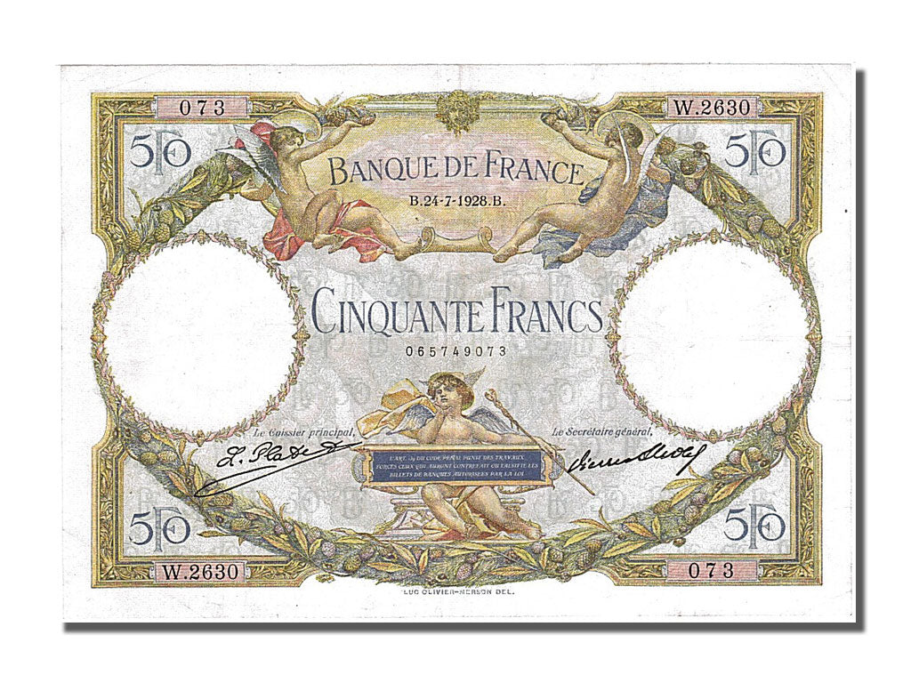 France, 50 Francs, 50 F 1927-1934 ''Luc Olivier Merson'', 1928, KM #77a,...