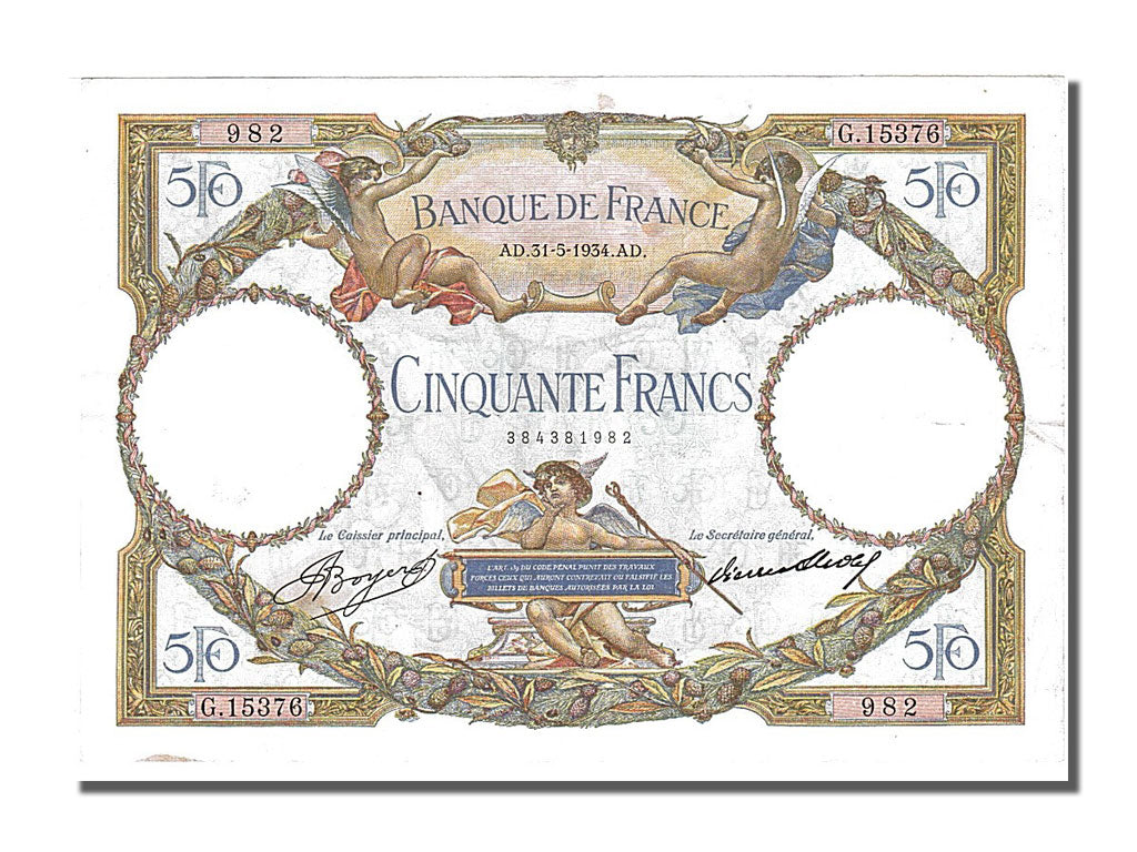 France, 50 Francs, 50 F 1927-1934 ''Luc Olivier Merson'', 1934, KM #80b,...