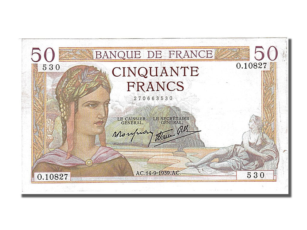 Banknote, France, 50 Francs, 50 F 1934-1940 ''Cérès'', 1939, 1939-09-14