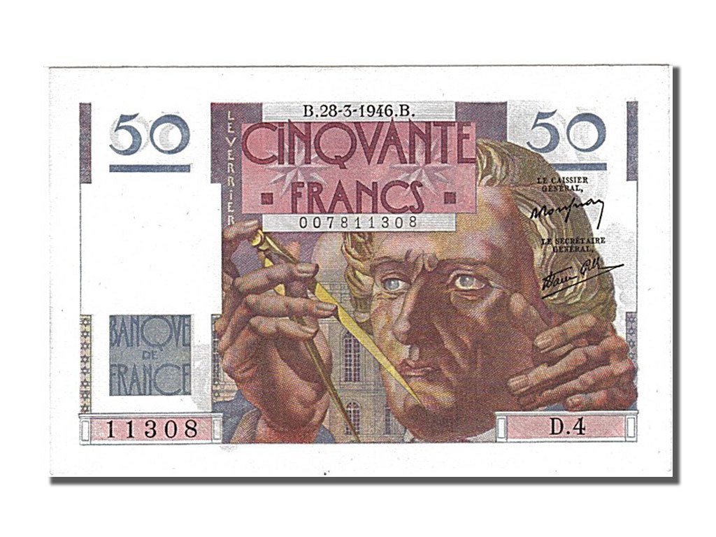 Banknote, France, 50 Francs, 50 F 1946-1951 ''Le Verrier'', 1946, 1946-03-28