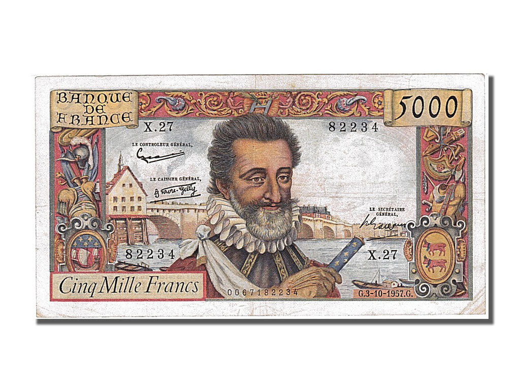 Banknote, France, 5000 Francs, 5 000 F 1957-1958 ''Henri IV'', 1957, 1957-10-03