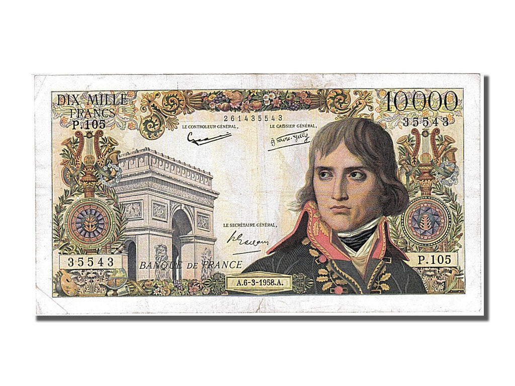 France, 10,000 Francs, 10 000 F 1955-1958 ''Bonaparte'', 1958, KM #136b,...