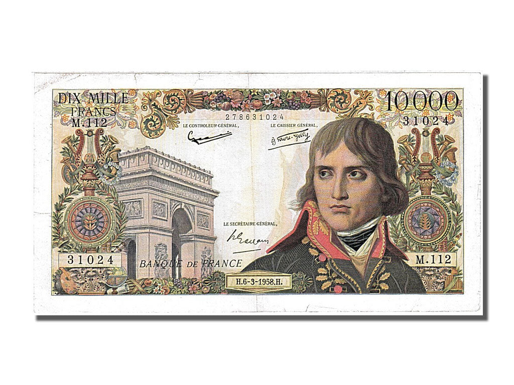 France, 10,000 Francs, 10 000 F 1955-1958 ''Bonaparte'', 1958, KM #136b,...