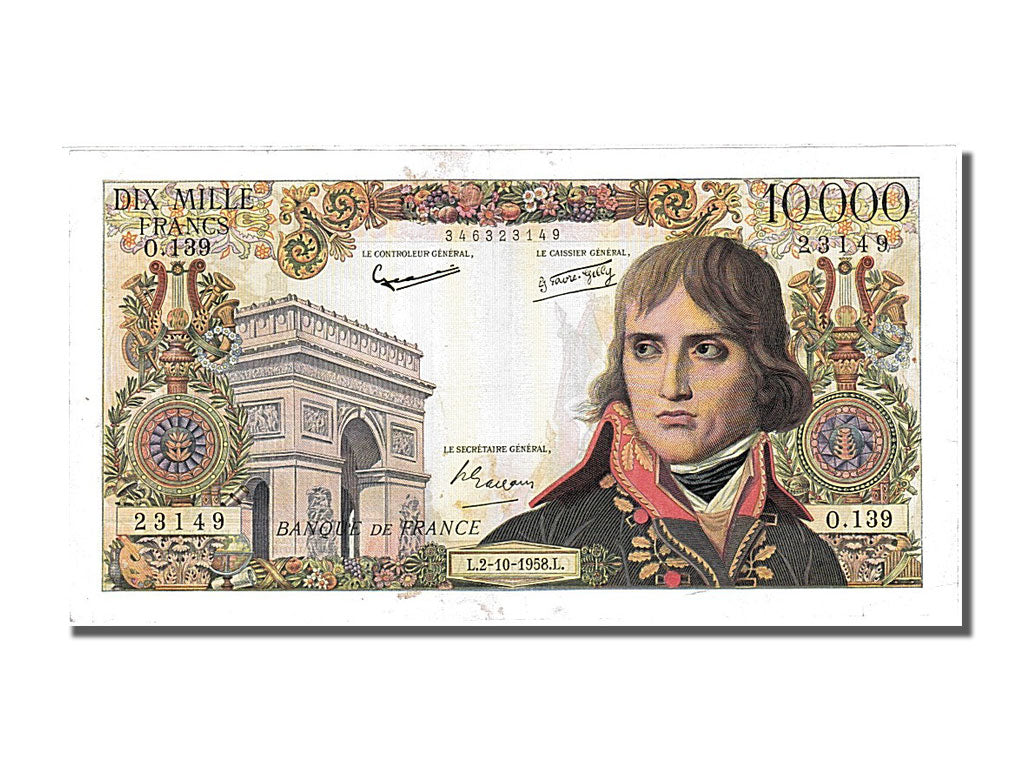 France, 10,000 Francs, 10 000 F 1955-1958 ''Bonaparte'', 1958, KM #136b,...