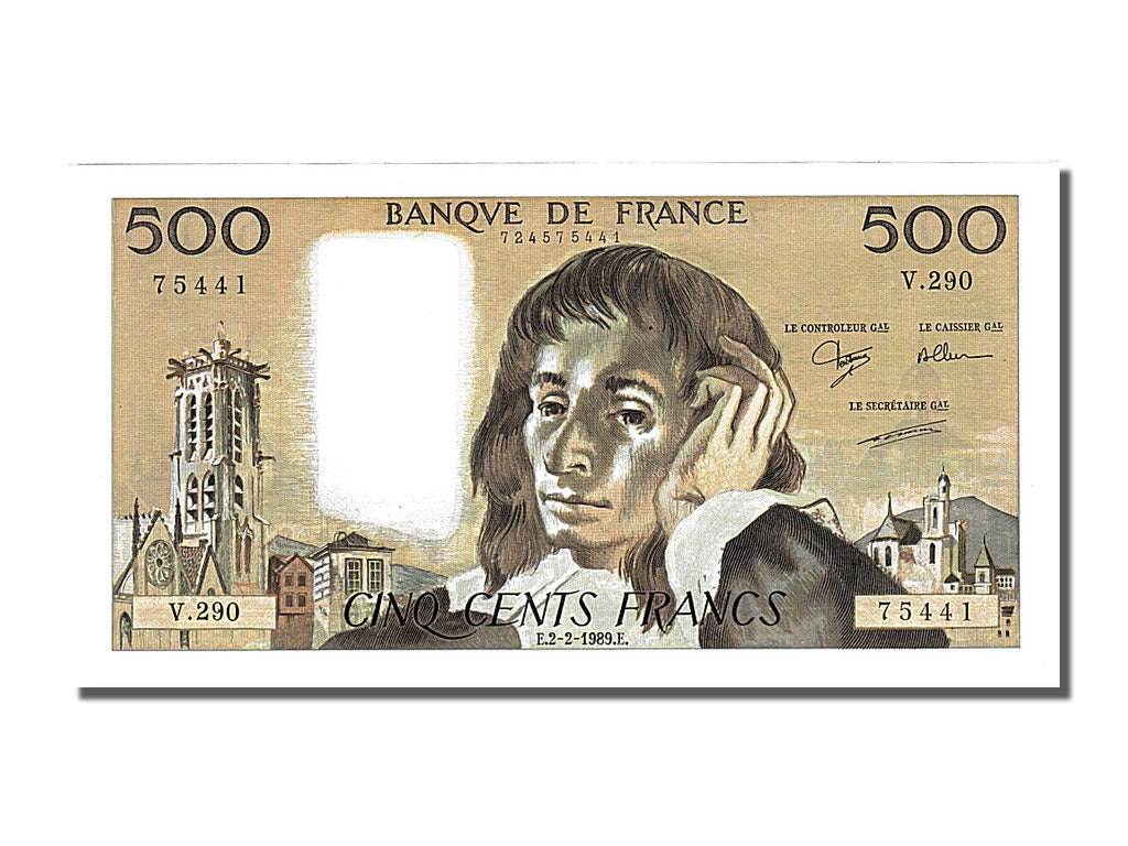 Francia, 500 Francs, 500 F 1968-1993 ''Pascal'', 1989, KM:156g, 1989-02-02, FDS