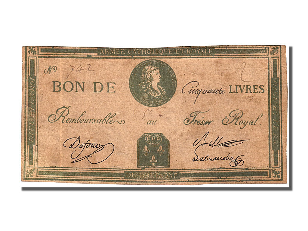 FRANCE, 50 Livres, 1793, EF(40-45), Lafaurie #278, FRANCE, 50 Livres, 1793,...