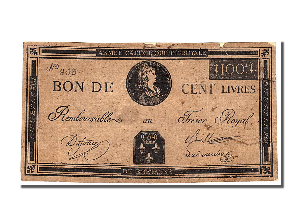 FRANCE, 100 Livres, 1793, EF(40-45), Lafaurie #278, FRANCE, 100 Livres, 1793,...