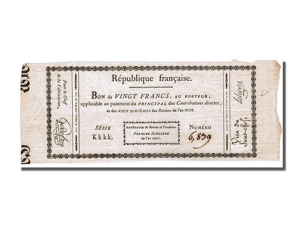 20 Francs type Arrérages de Rentes et Pensions