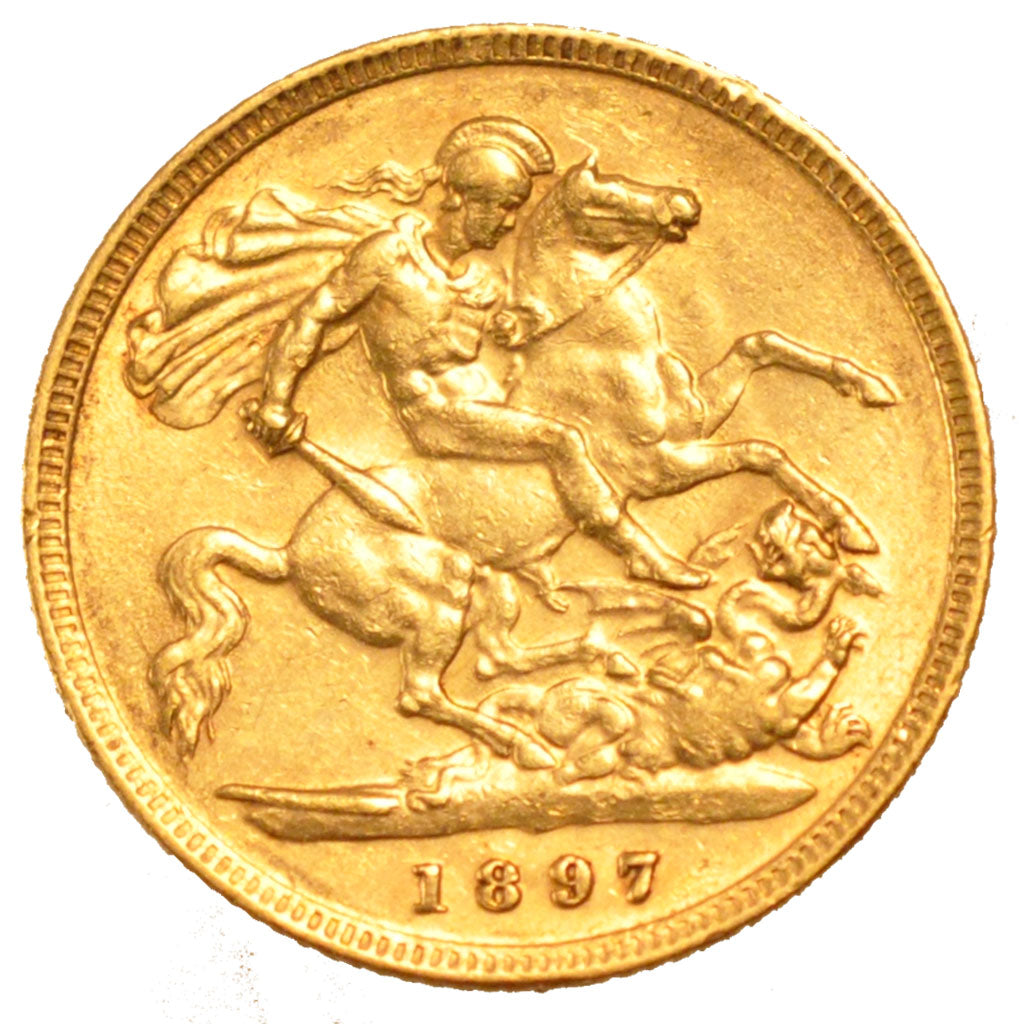 GREAT BRITAIN, 1/2 Sovereign, 1897, KM #784, AU(50-53), Gold, 3.99