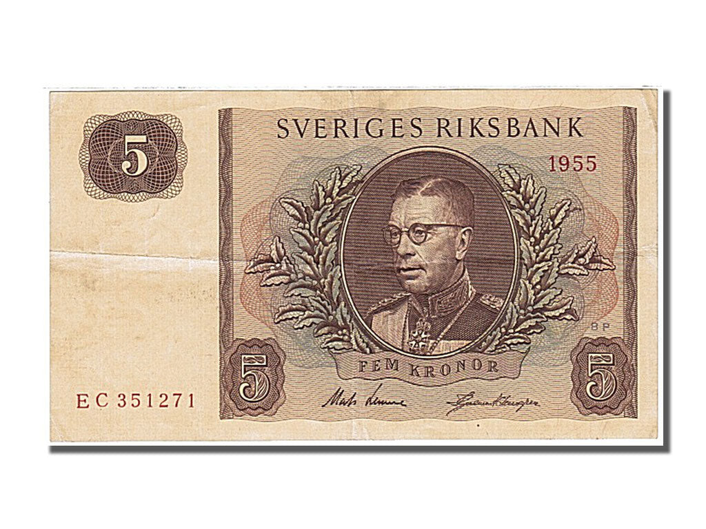 Sweden, 5 Kronor, 1955, KM #42b, AU(55-58), EC 351271