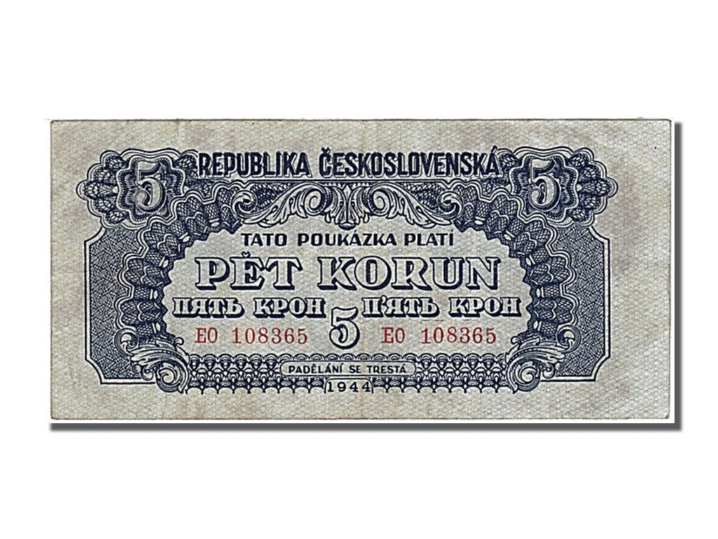 Czechoslovakia, 5 Korun, 1944, KM #46a, AU(55-58), EO 108365