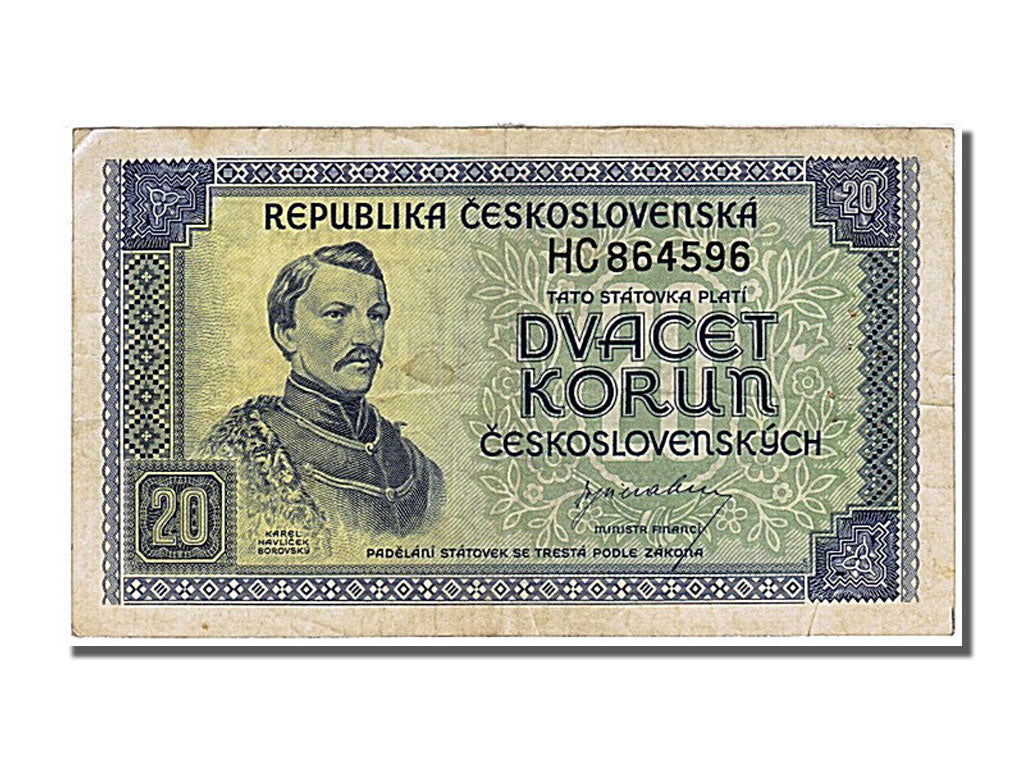 Czechoslovakia, 20 Korun, 1945, KM #61a, AU(55-58), HC 864596
