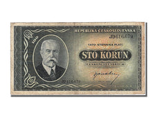 Czechoslovakia, 100 Korun, 1945, KM #63a, AU(50-53), JD