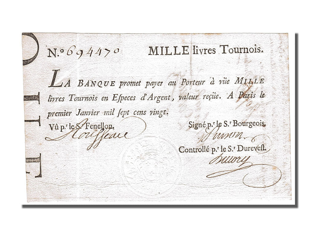 FRANCE, 1000 Livres, 1720, 1720-01-01, AU(55-58), Lafaurie #91, FRANCE, 1000...