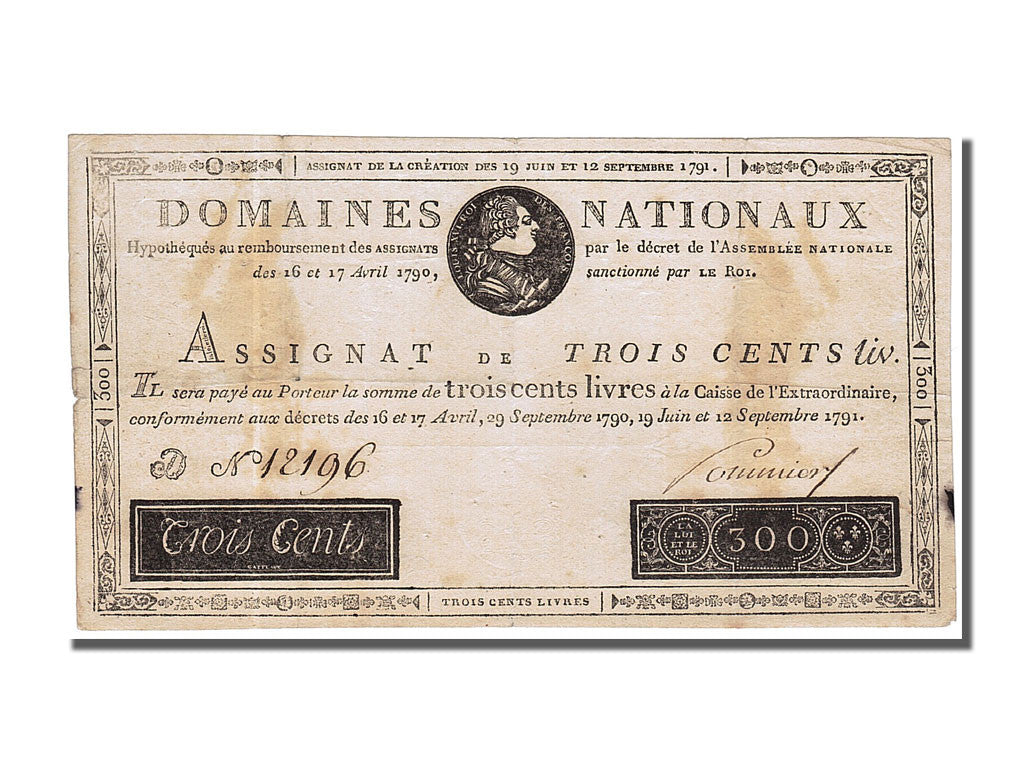 Banknote, France, 300 Livres, 1791, Pommier, 1791-09-12, EF(40-45), KM:A48