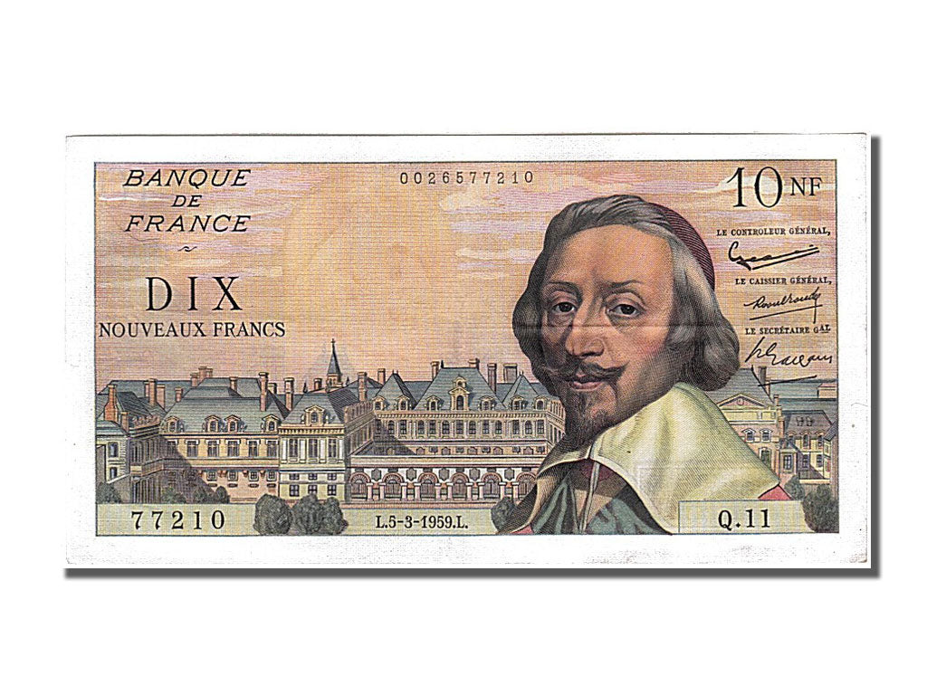 France, 10 Nouveaux Francs, 10 NF 1959-1963 ''Richelieu'', 1959, KM #142a,...