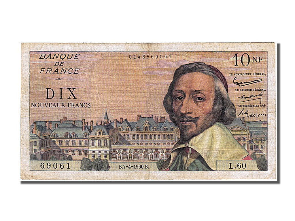 France, 10 Nouveaux Francs, 10 NF 1959-1963 ''Richelieu'', 1960, KM #142a,...
