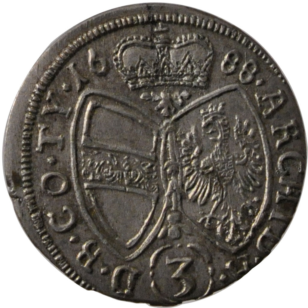 AUSTRIA, 3 Kreuzer, 1688, Hall, KM #1245, AU(55-58), Silver, 1.38