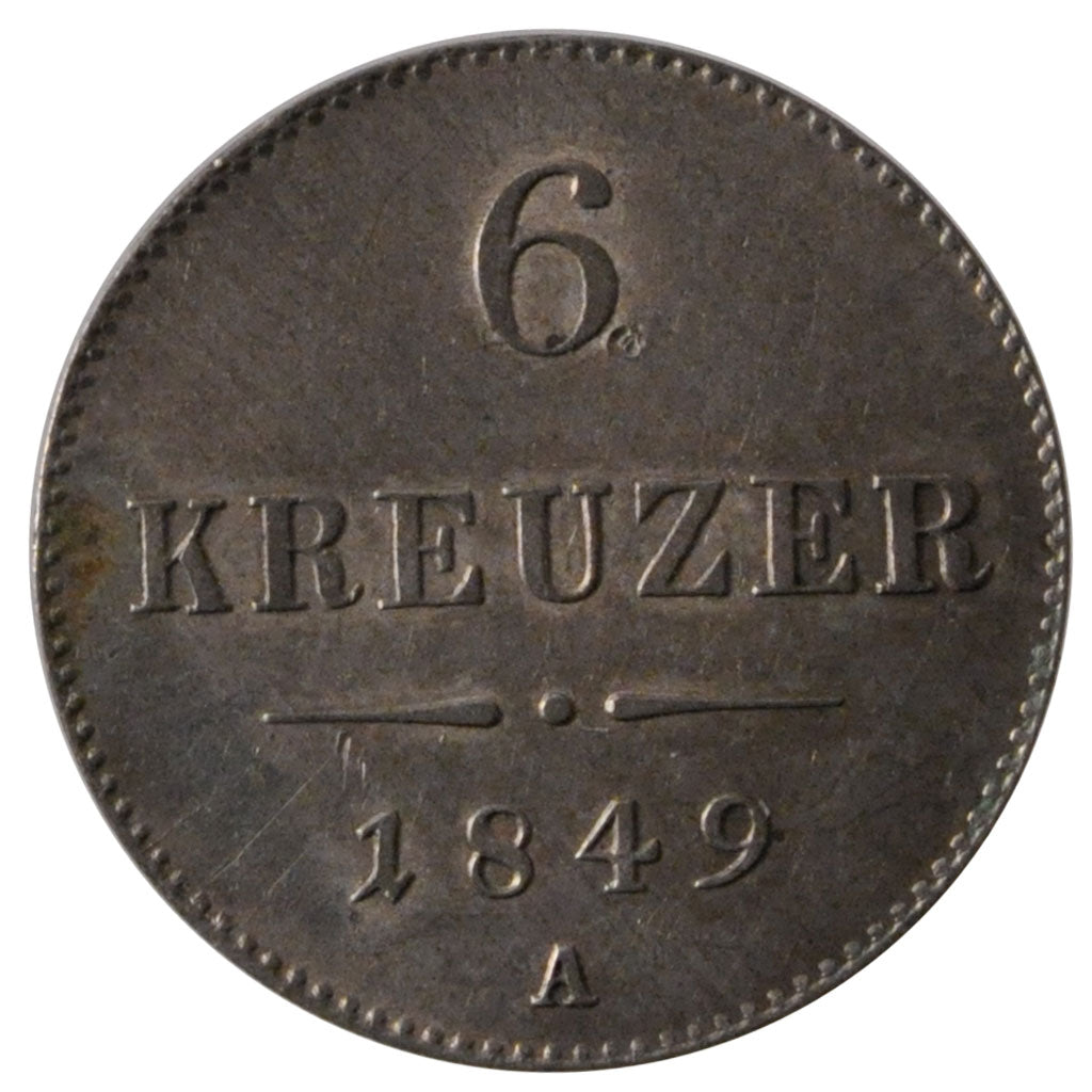 AUSTRIA, 6 Kreuzer, 1849, Vienne, KM #2200, MS(60-62), Silver, 1.89