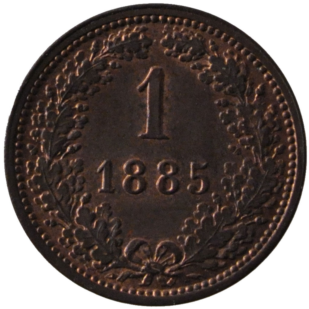 AUSTRIA, Kreuzer, 1885, KM #2187, MS(60-62), Copper, 19, 3.33