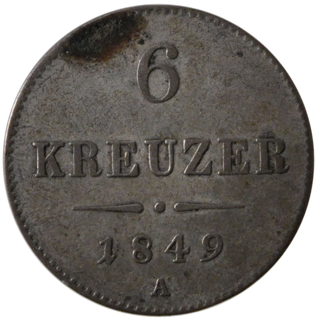 AUSTRIA, 6 Kreuzer, 1849, Vienne, KM #2200, AU(55-58), Silver, 1.88