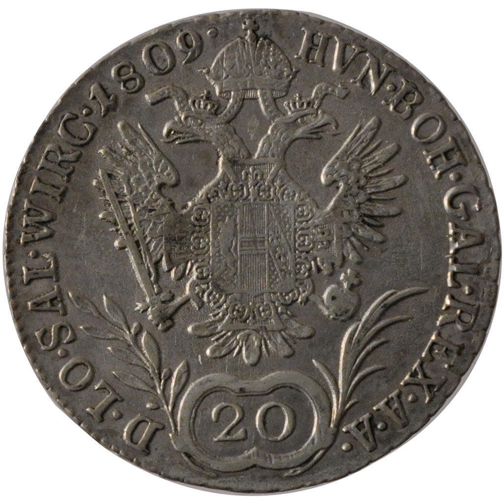 AUSTRIA, 20 Kreuzer, 1809, Graz, KM #2141, AU(50-53), Silver, 28, 6.63