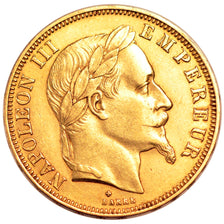 FRANCE, Napoléon III, 50 Francs, 1867, Strasbourg, KM #804.2, AU(50-53), Gold, G