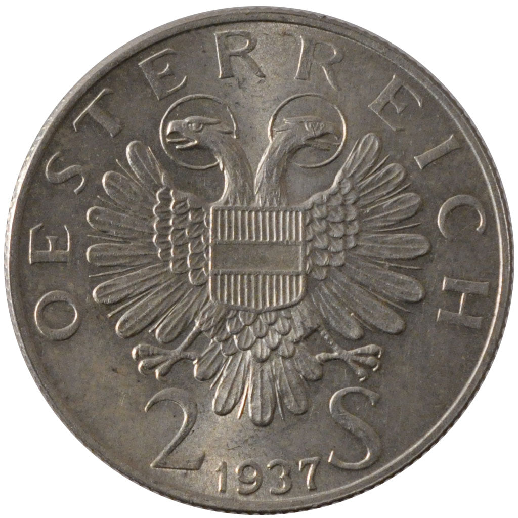 AUSTRIA, 2 Schilling, 1937, KM #2859, MS(60-62), Silver, 11.95