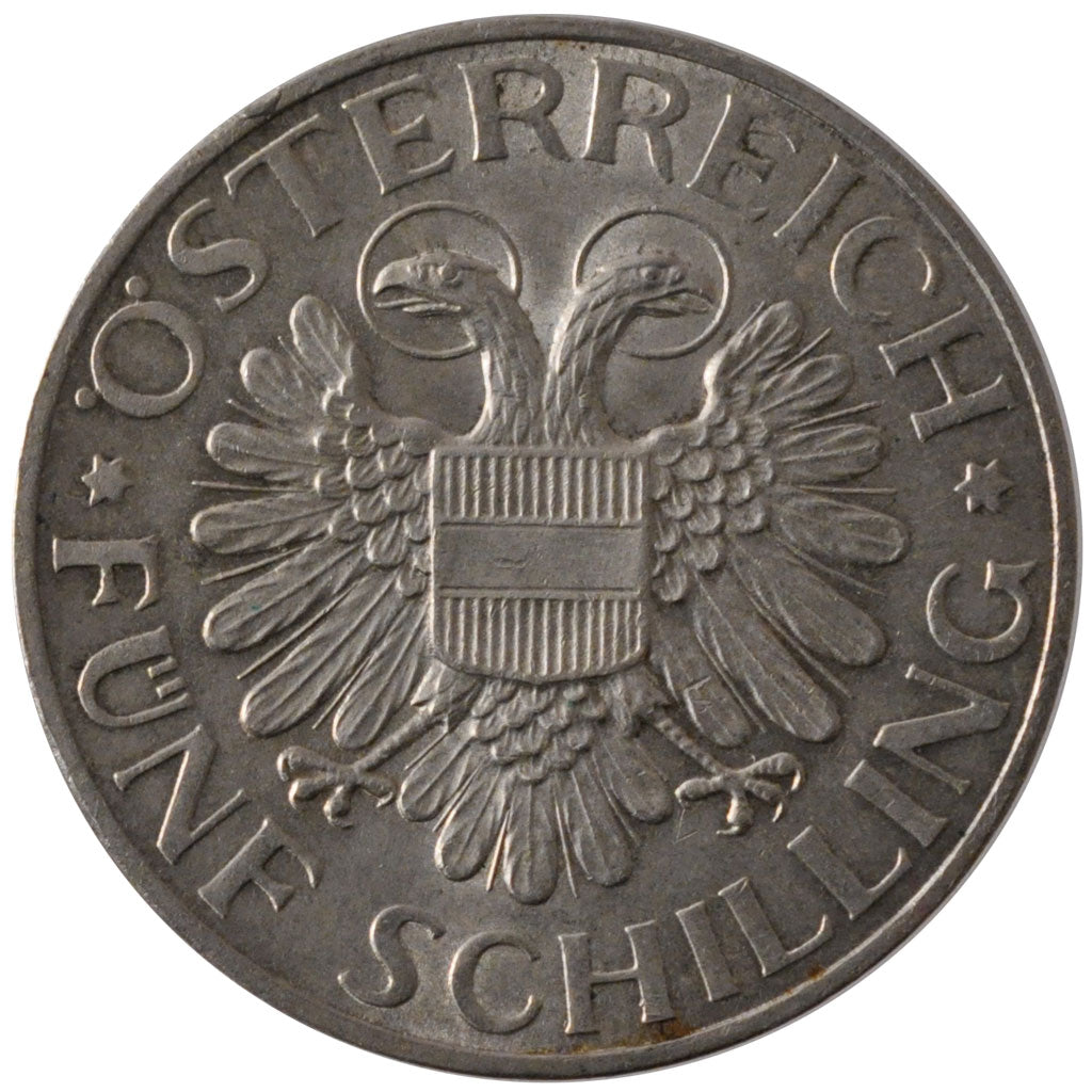 AUSTRIA, 5 Schilling, 1935, KM #2853, AU(55-58), Silver, 31, 14.96