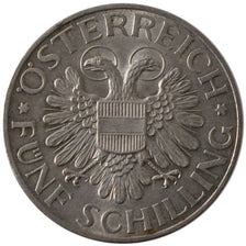 AUSTRIA, 5 Schilling, 1935, KM #2853, AU(55-58), Silver, 31, 14.96