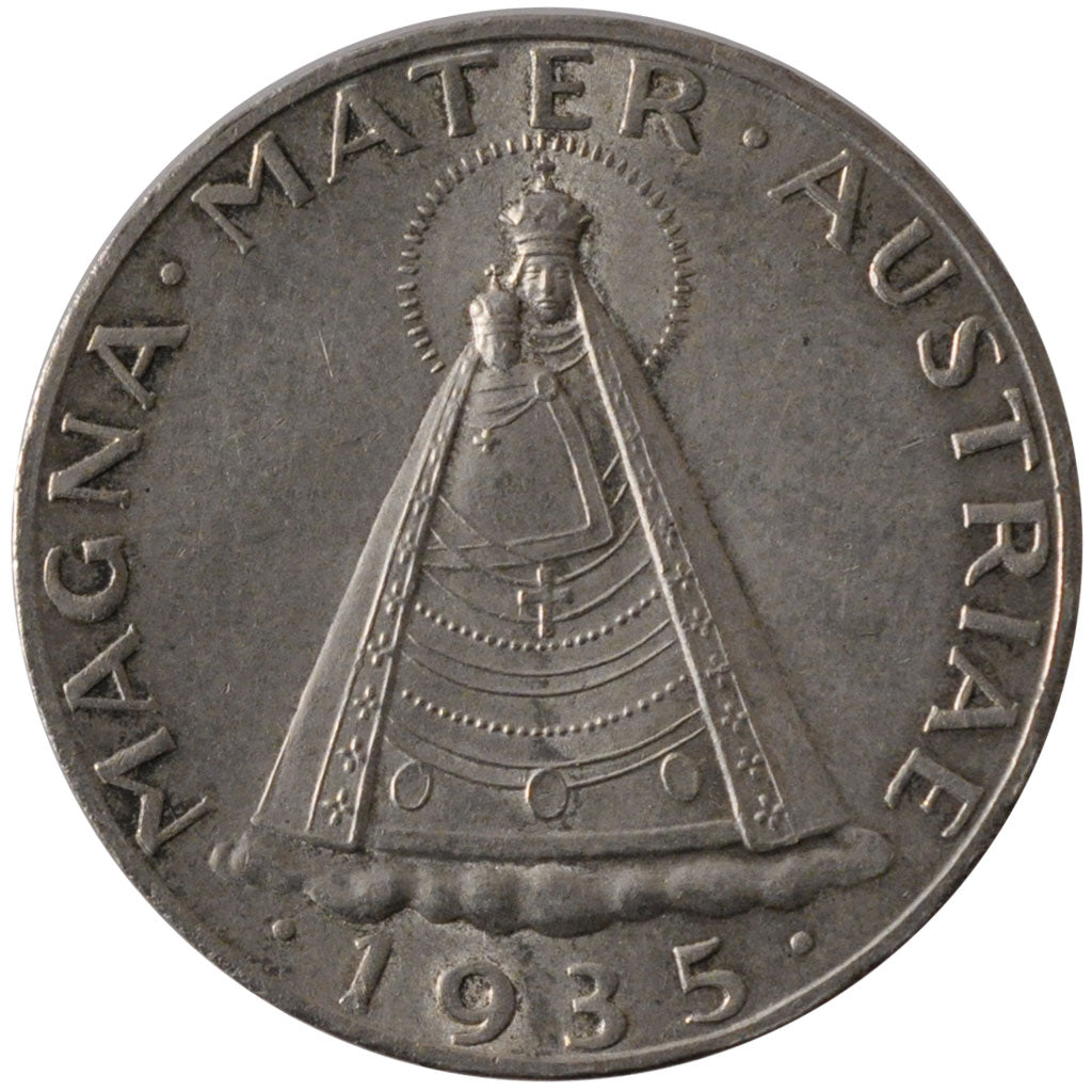 AUSTRIA, 5 Schilling, 1935, KM #2853, AU(55-58), Silver, 31, 14.96