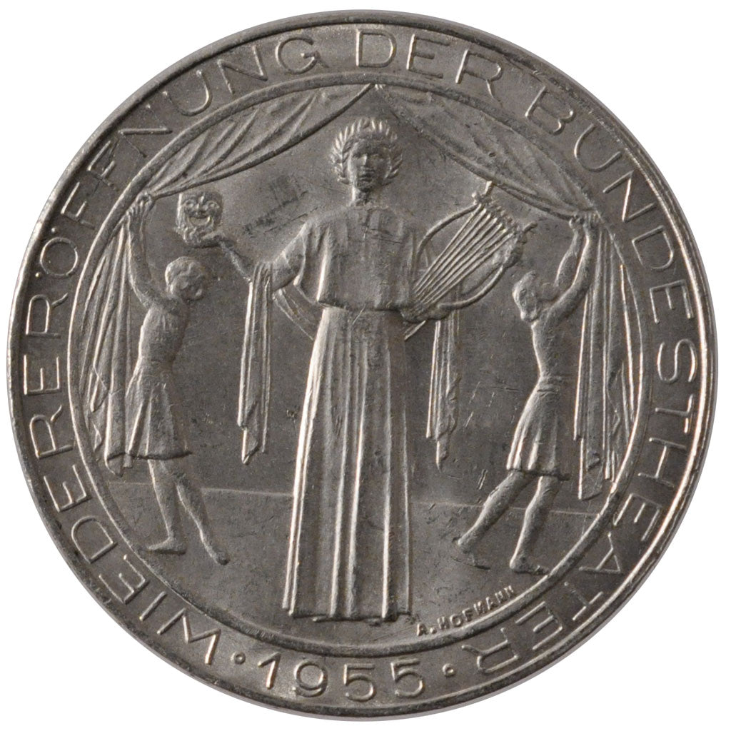 AUSTRIA, 25 Schilling, 1955, KM #2880, MS(60-62), Silver, 30, 13.04