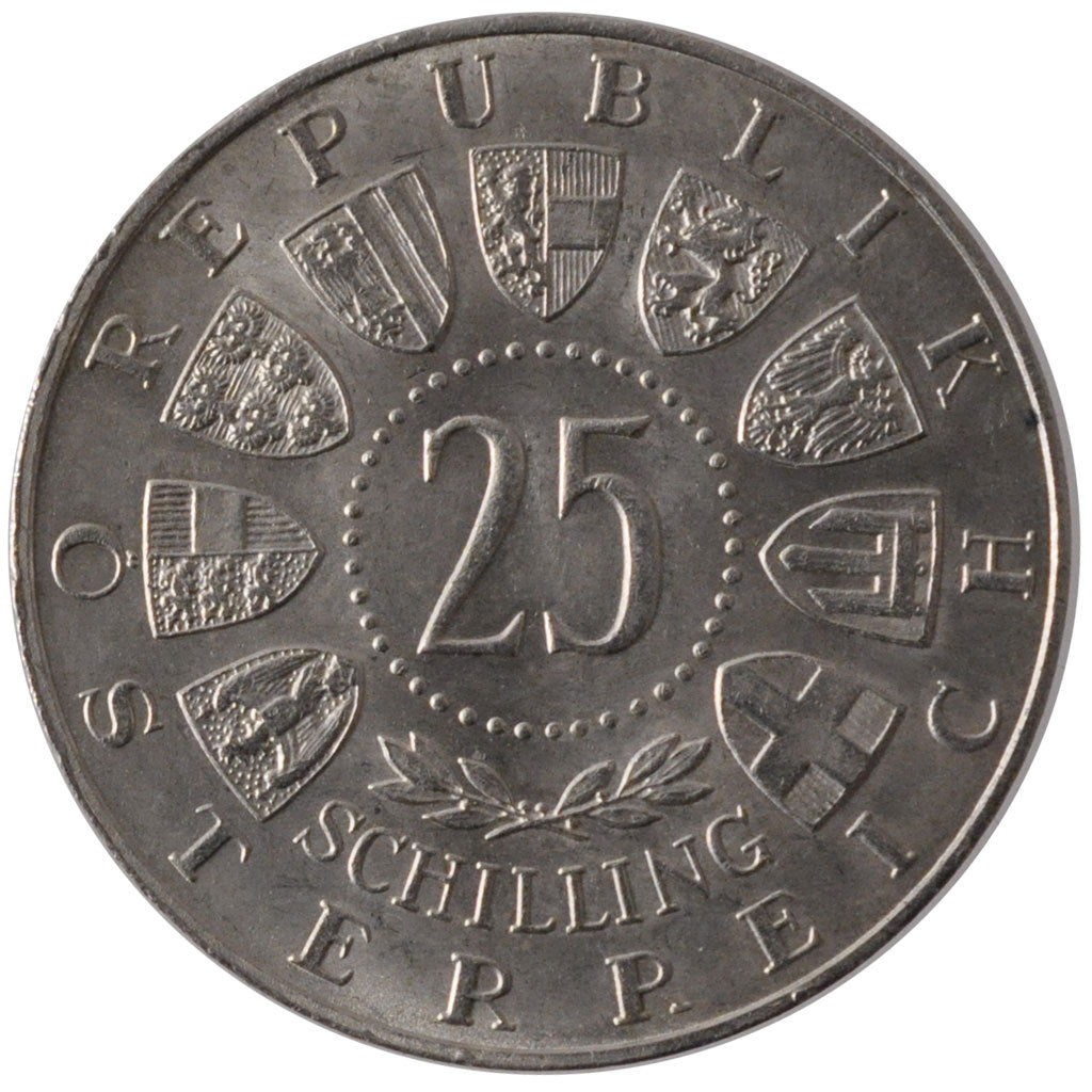 AUSTRIA, 25 Schilling, 1955, KM #2880, MS(60-62), Silver, 30, 13.04