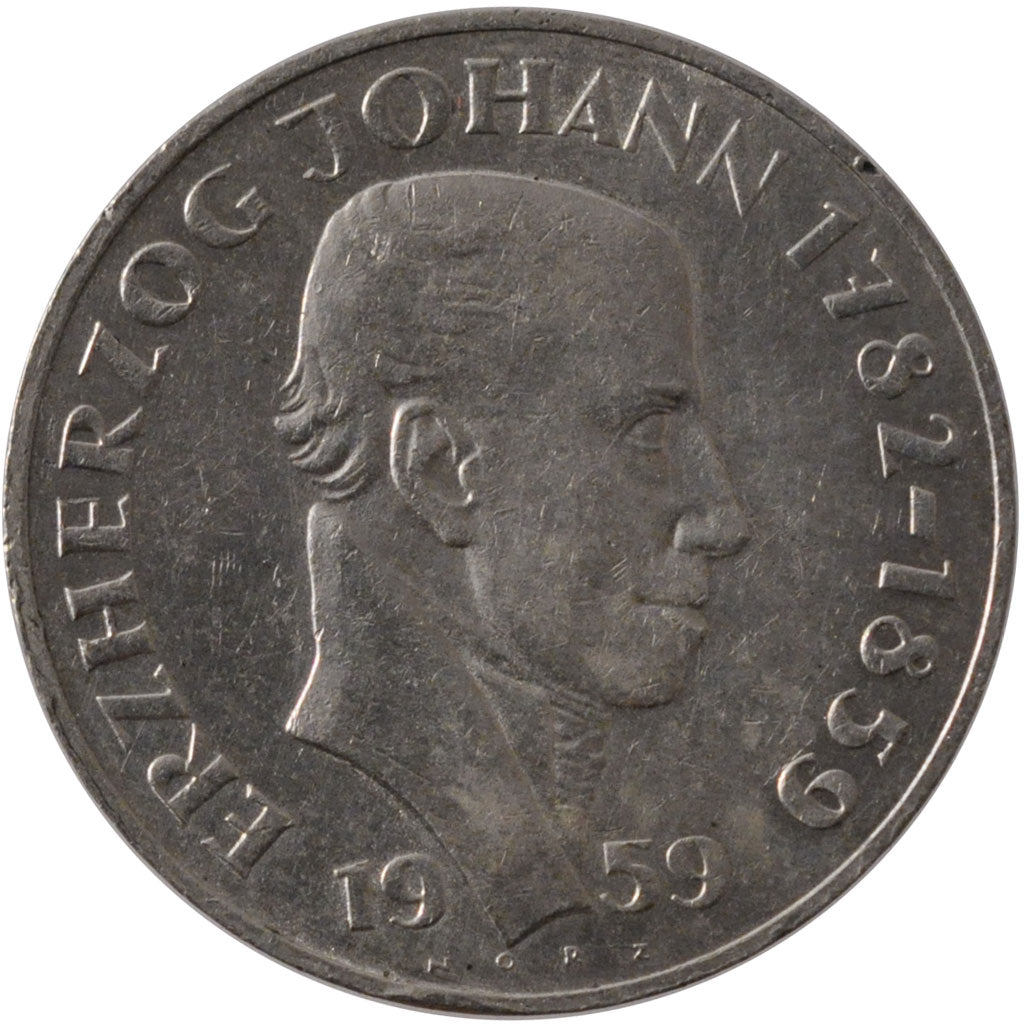 AUSTRIA, 25 Schilling, 1959, KM #2887, AU(55-58), Silver, 30, 13.02