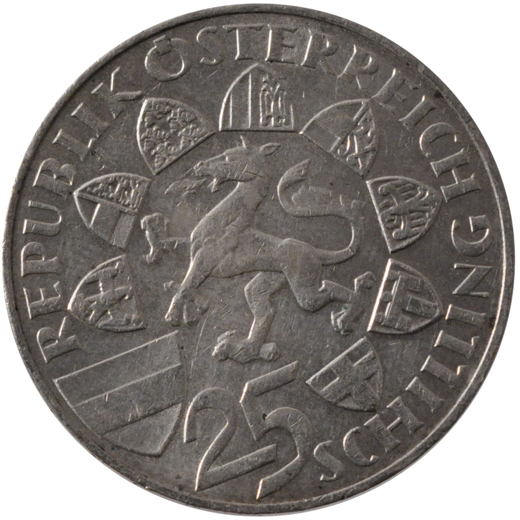 AUSTRIA, 25 Schilling, 1959, KM #2887, AU(55-58), Silver, 30, 13.02
