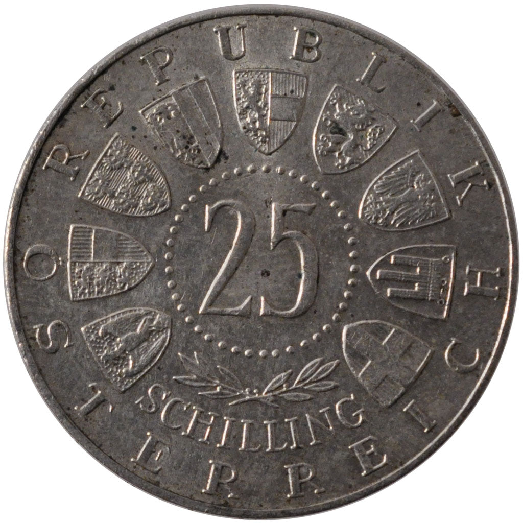 AUSTRIA, 25 Schilling, 1960, KM #2890, AU(55-58), Silver, 30, 13.03