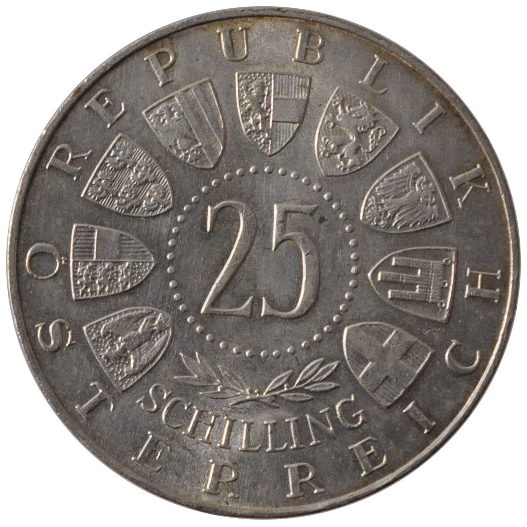 AUSTRIA, 25 Schilling, 1957, KM #2883, AU(55-58), Silver, 30, 13.02