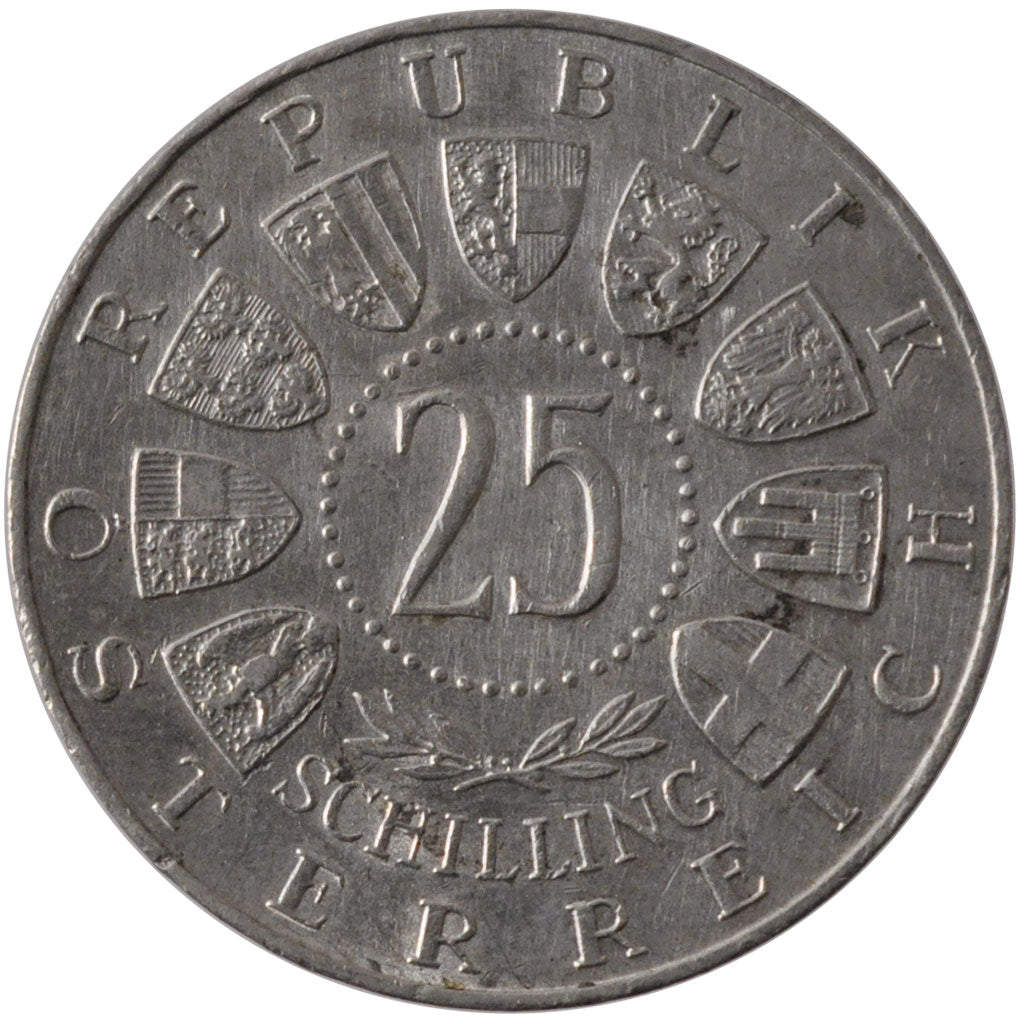AUSTRIA, 25 Schilling, 1962, KM #2892, AU(55-58), Silver, 30, 13.06