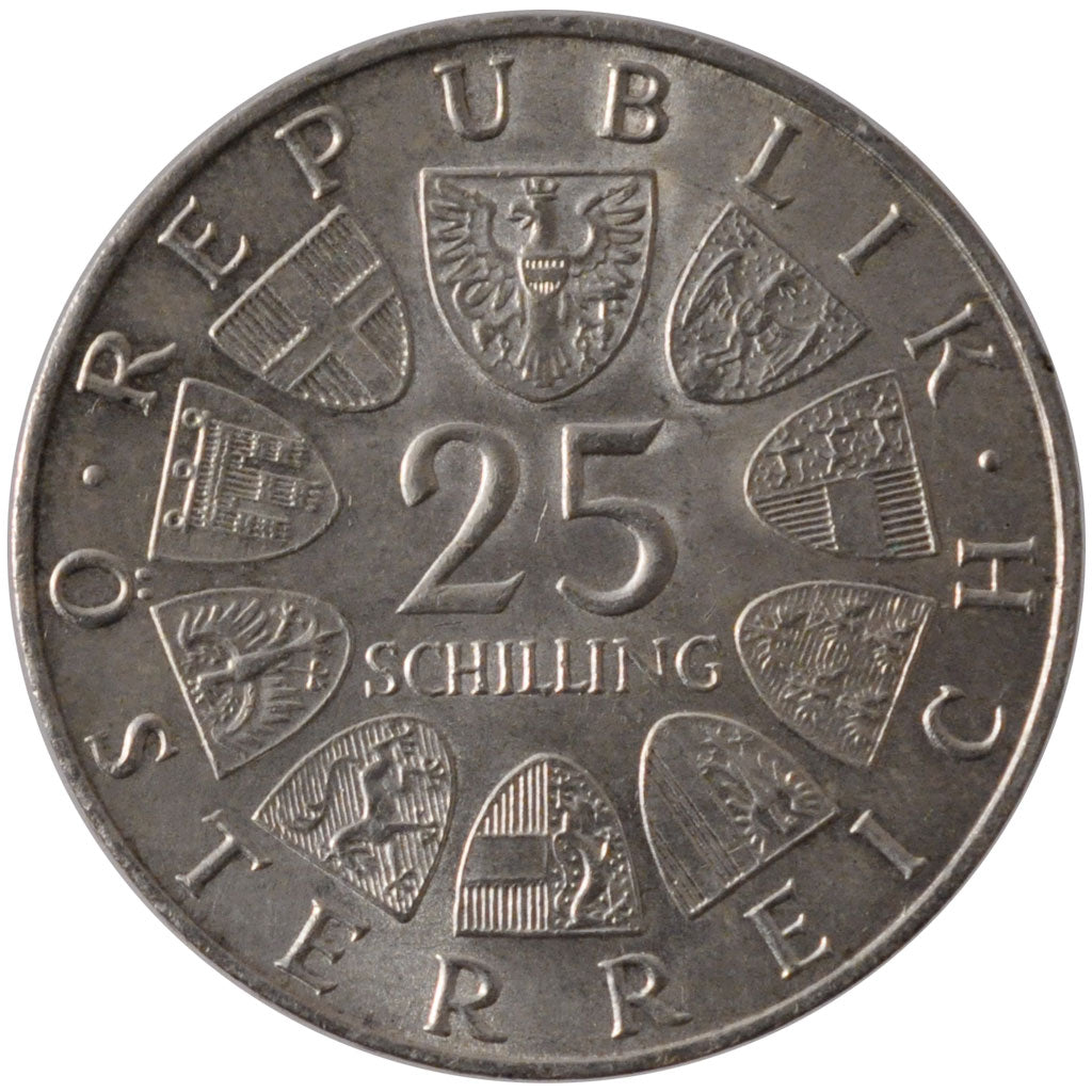 AUSTRIA, 25 Schilling, 1964, KM #2895.1, AU(55-58), Silver, 30, 12.96