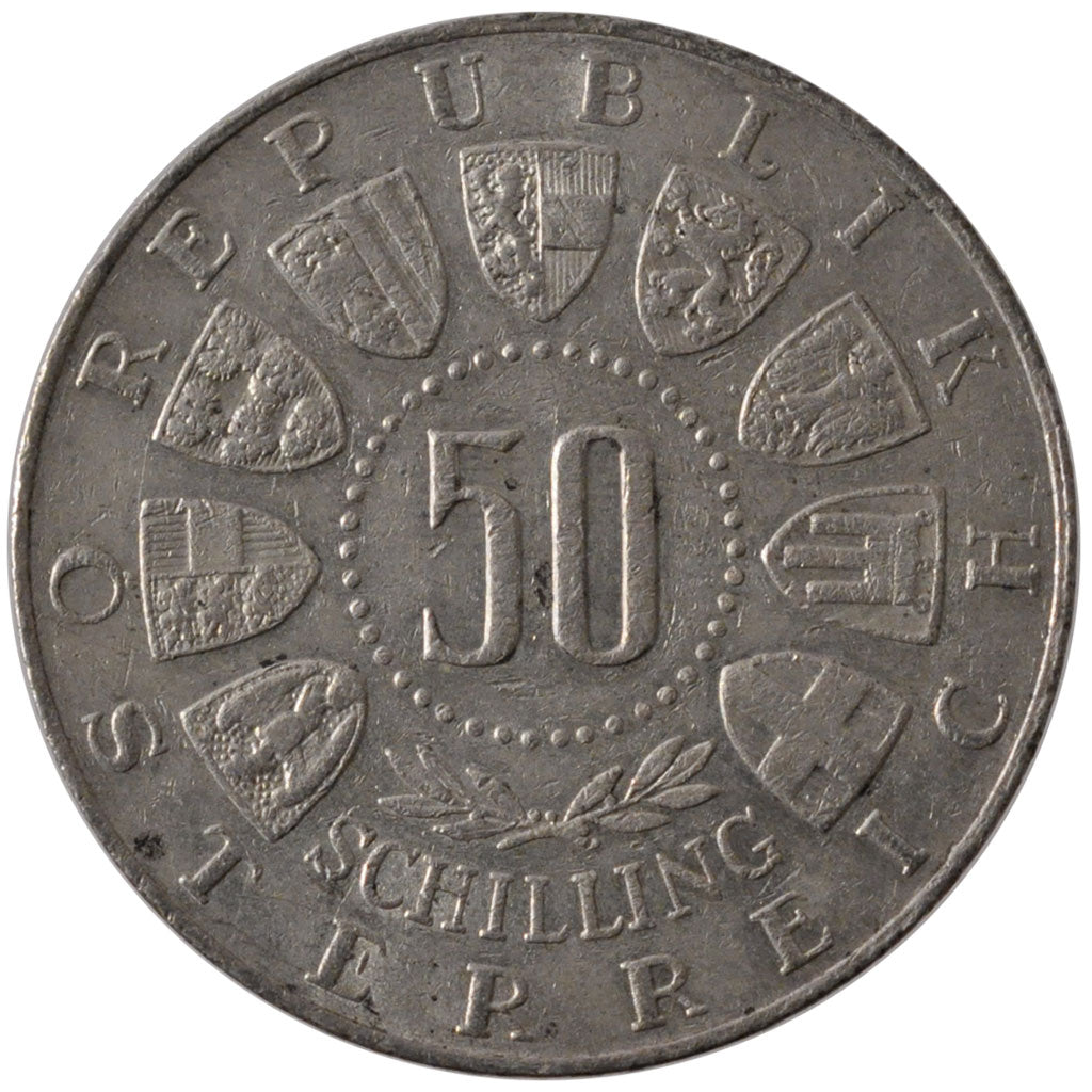 AUSTRIA, 50 Schilling, 1963, KM #2894, AU(55-58), Silver, 34, 20.01