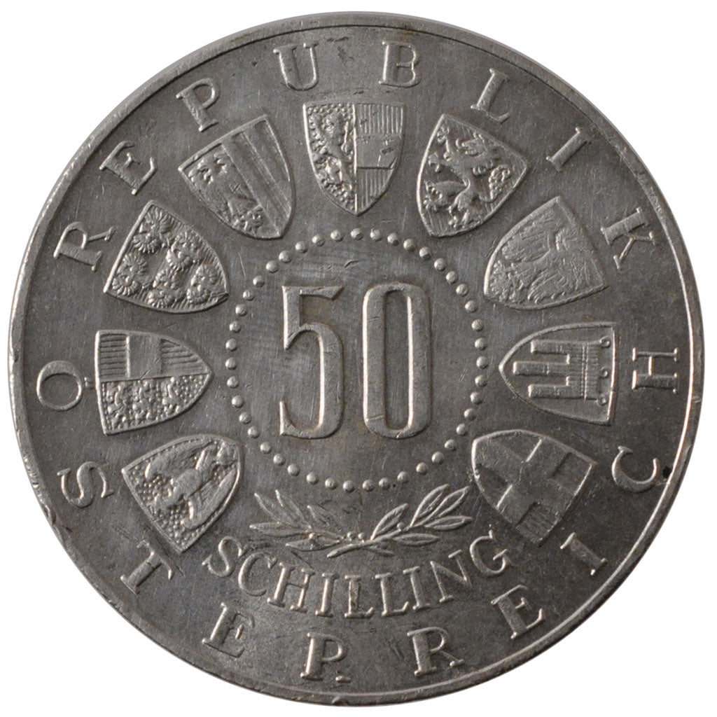 AUSTRIA, 50 Schilling, 1963, KM #2894, MS(60-62), Silver, 34, 20.04