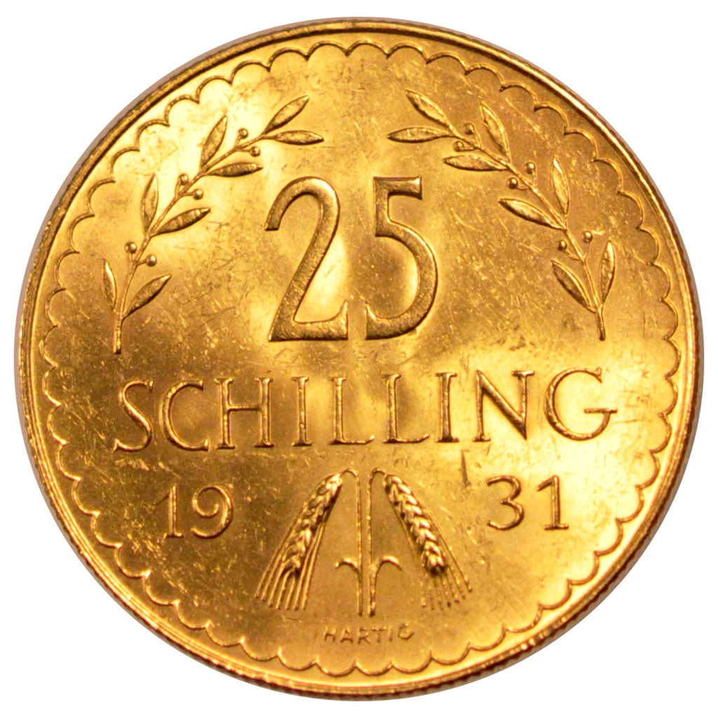 AUSTRIA, 25 Schilling, 1931, KM #2841, MS(60-62), Gold, 5.88