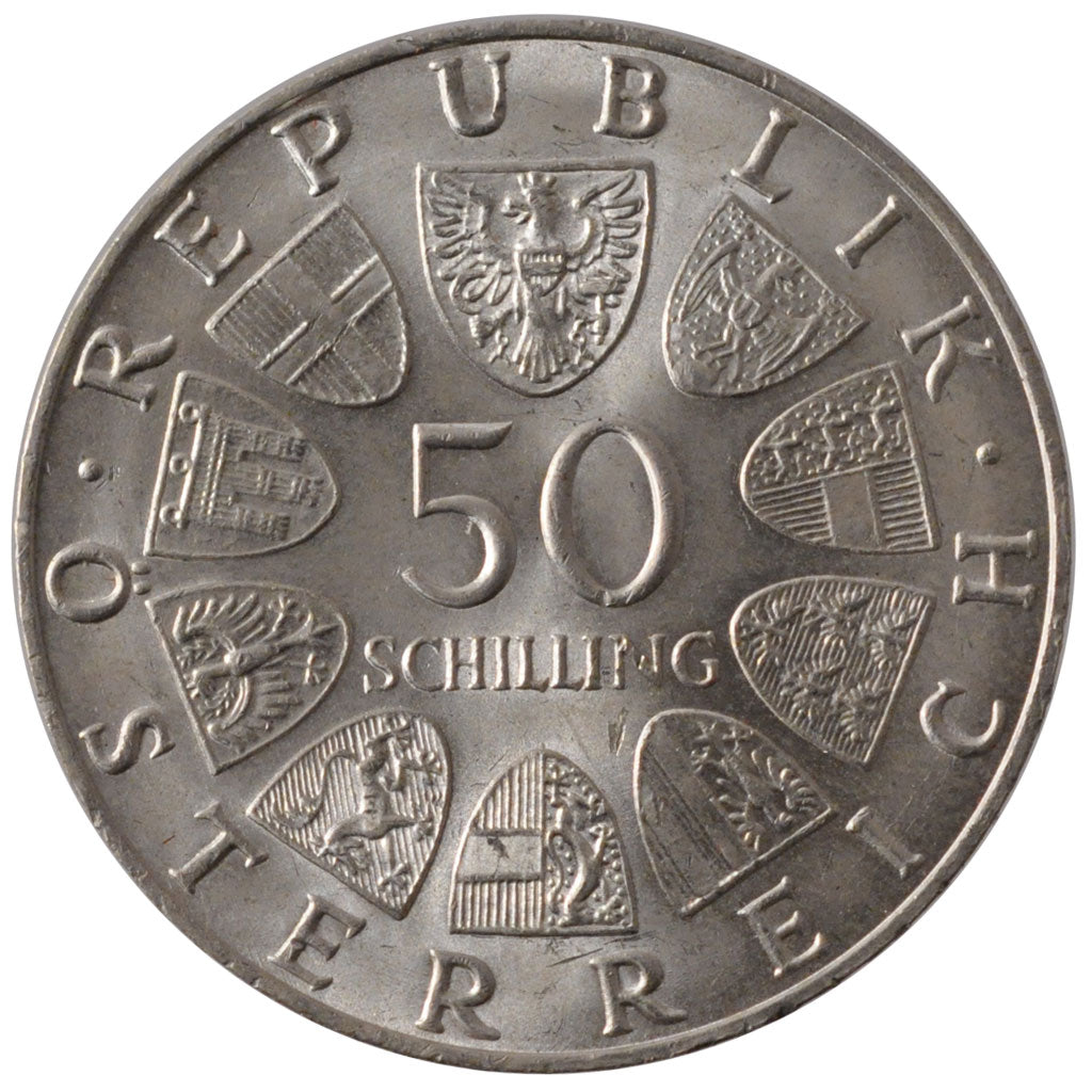 AUSTRIA, 50 Schilling, 1970, KM #2908, MS(60-62), Silver, 34, 19.97