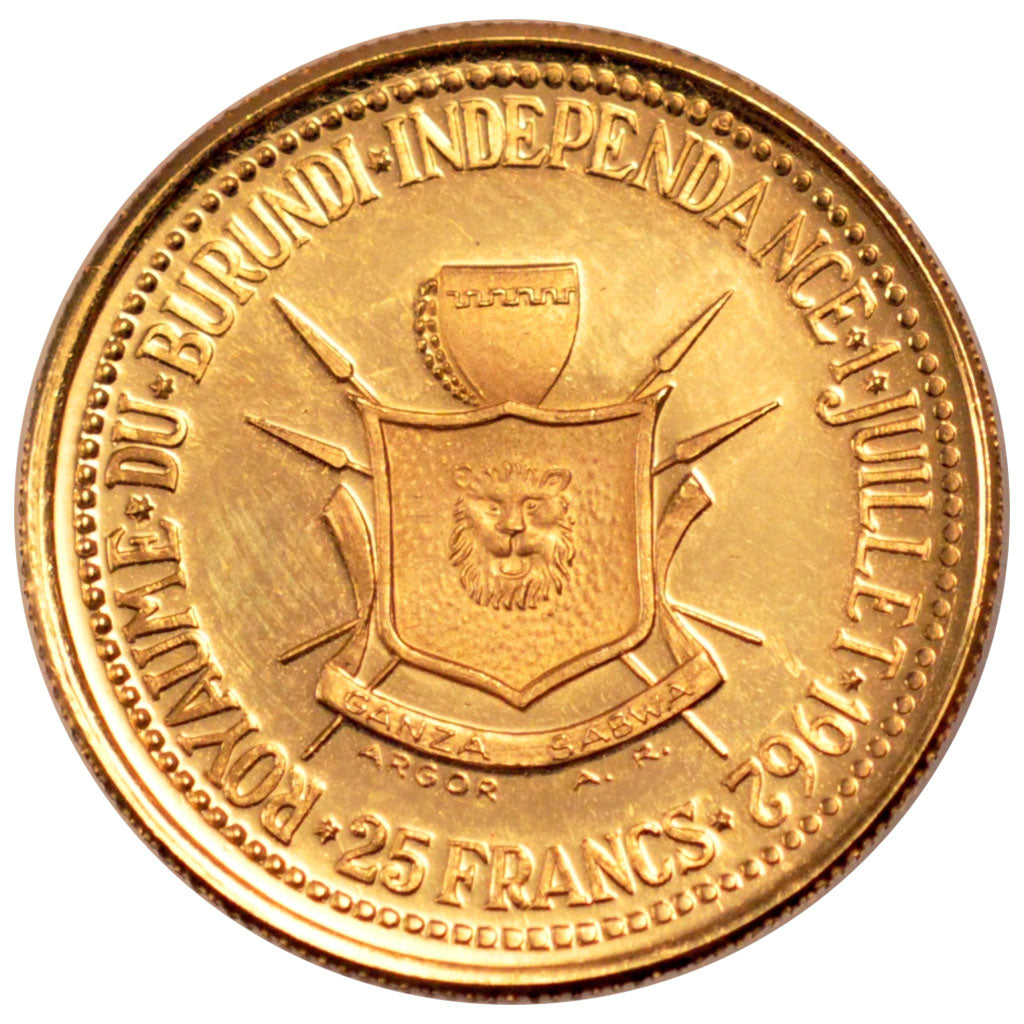 BURUNDI, 25 Francs, 1962, KM #3, MS(60-62), Gold, 7.98