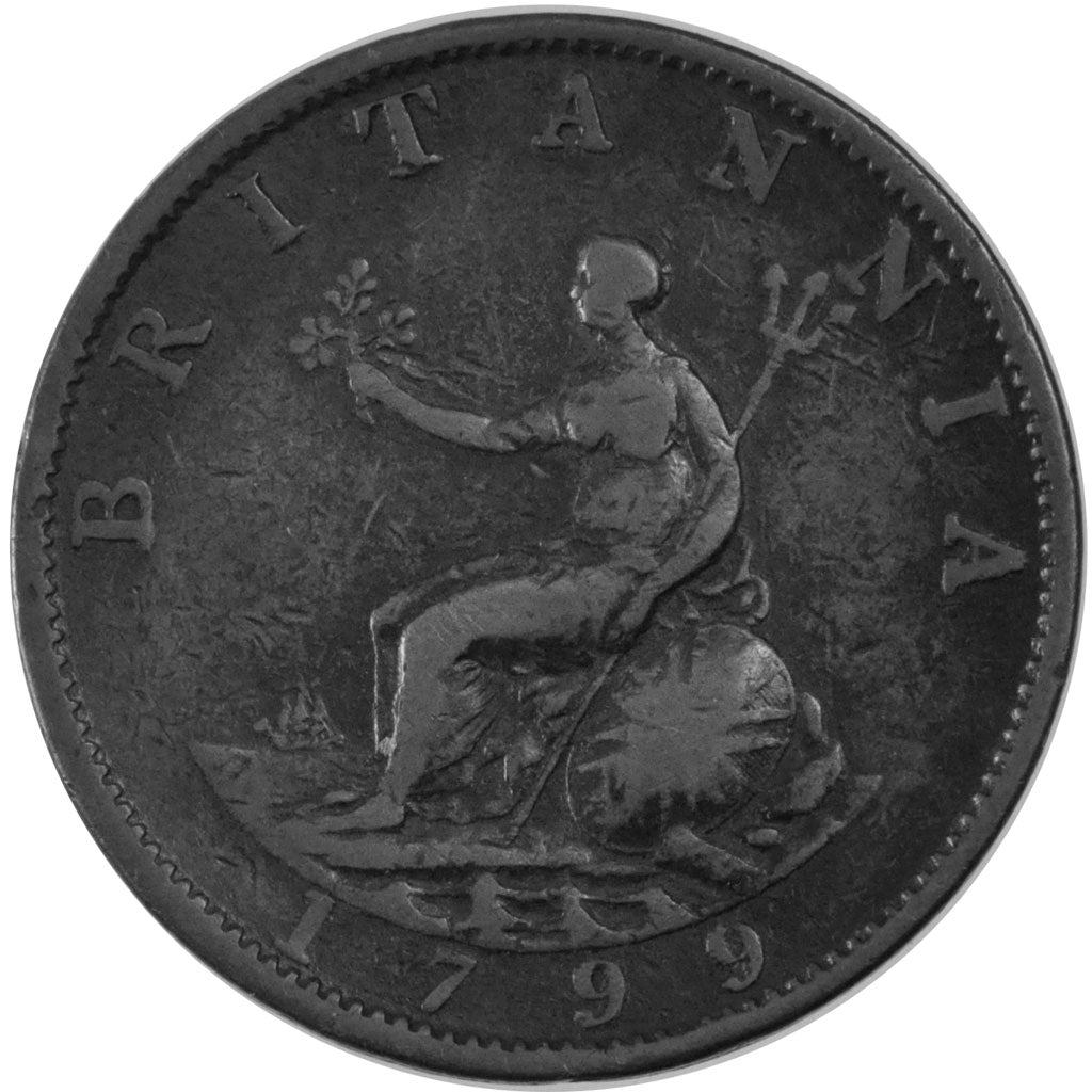 GREAT BRITAIN, 1/2 Penny, 1799, KM #647, VF(30-35), Copper, 30.20, 12.29