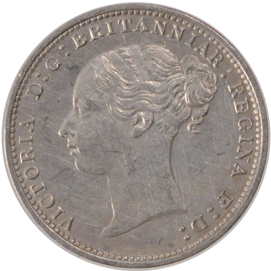GREAT BRITAIN, 3 Pence, 1883, KM #730, AU(55-58), Silver, 1.40