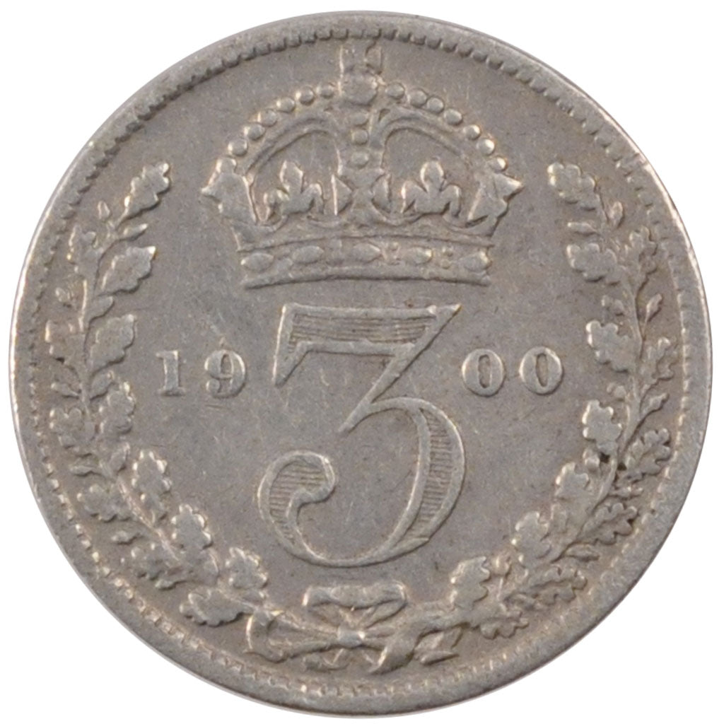 GREAT BRITAIN, 3 Pence, 1900, KM #777, EF(40-45), Silver, 16, 1.40